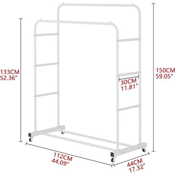 Double Rods Clothing Rack with Wheels, Garment Rack for Hanging Clothes - Picture 3 of 8